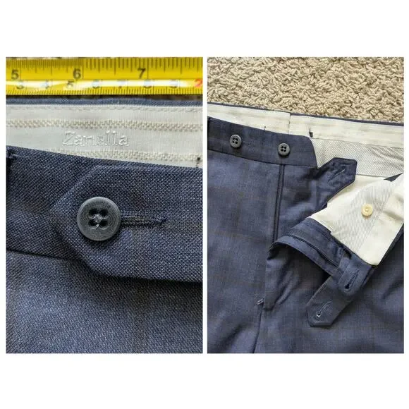 Zanella Dress Pants Mens 33 Blue-401 Plaid Wool TODD 111184 Flat Front Business - Picture 6 of 10